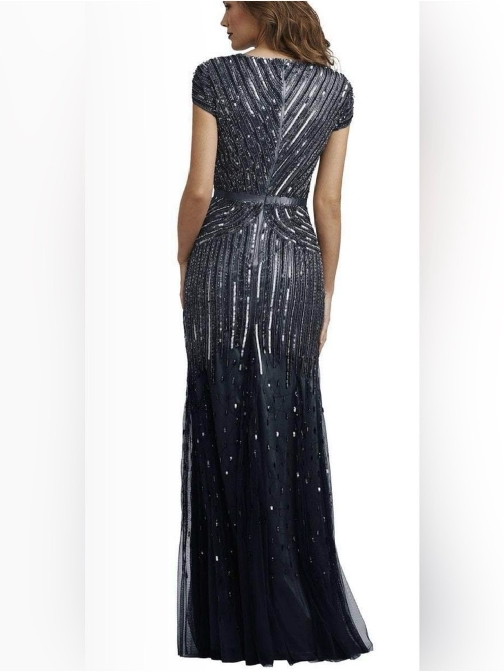 Adrianna Papell Gunmetal / Black Beaded V-Sparkling Sequin v Neck Evening Sz 16 - Picture 4 of 11
